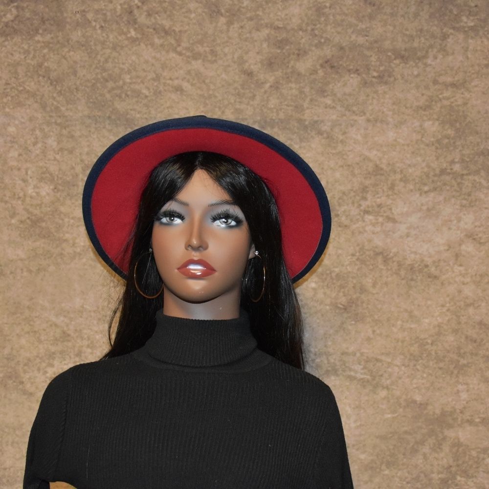 Navy Blue with Red base Unisex Fedora Hat - Picture 4 of 4